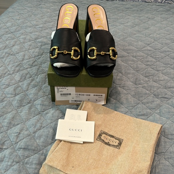 NIB Gucci Charlotte Horse-bit Sandal in Black Nappa Leather, size 41. - Picture 3 of 11